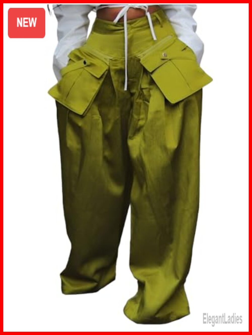High Waisted Wide Leg Cargo Pants Satin-Look Metallic Sheen